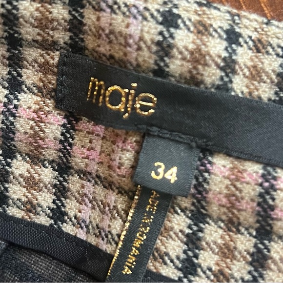 Maje Mini Skirt Pleated Plaid Asymmetrical Sz EU34/ 2 Brown Clueless Preppy - Picture 6 of 8